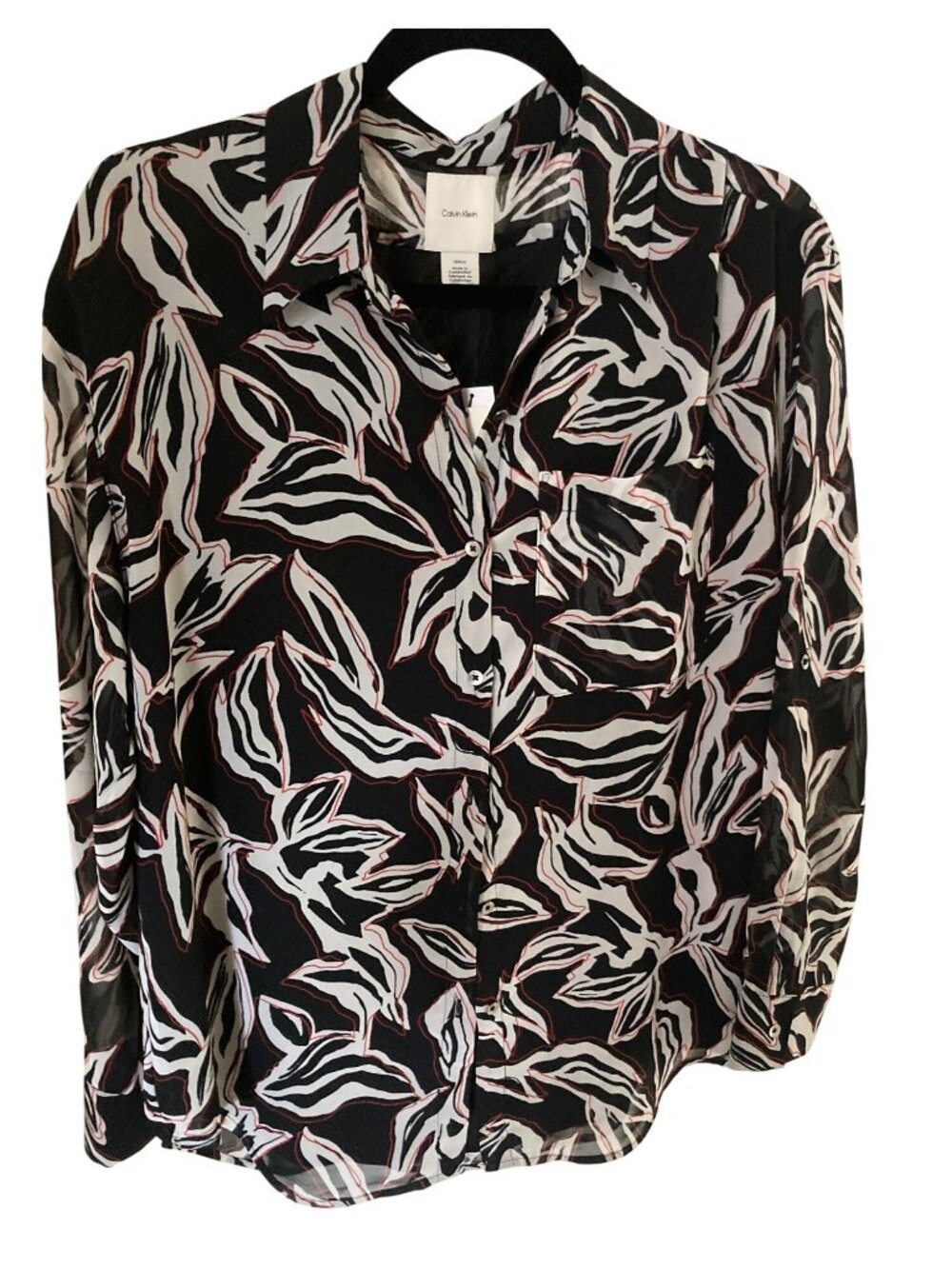 Calvin Klein Womens Printed Long Sleeve Blouse Printed Blouse  NWT